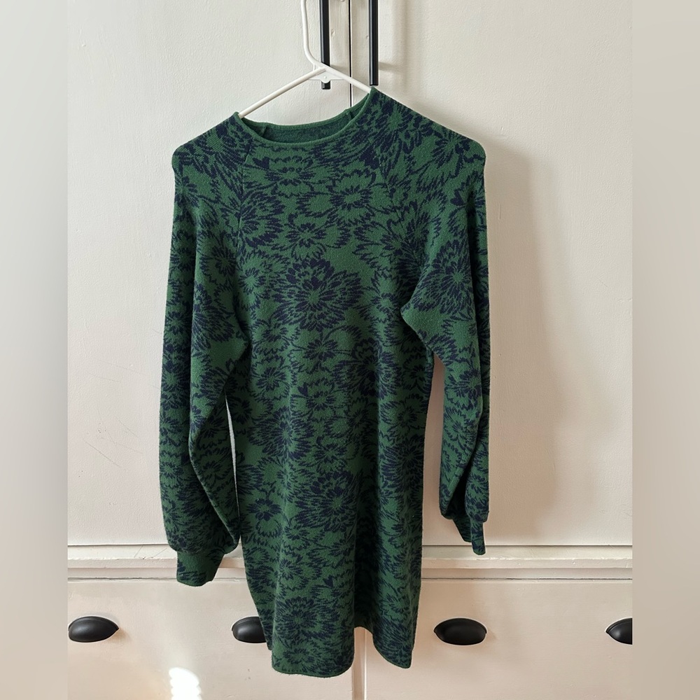 Anthropologie Green and Navy Floral women’s sweater dress